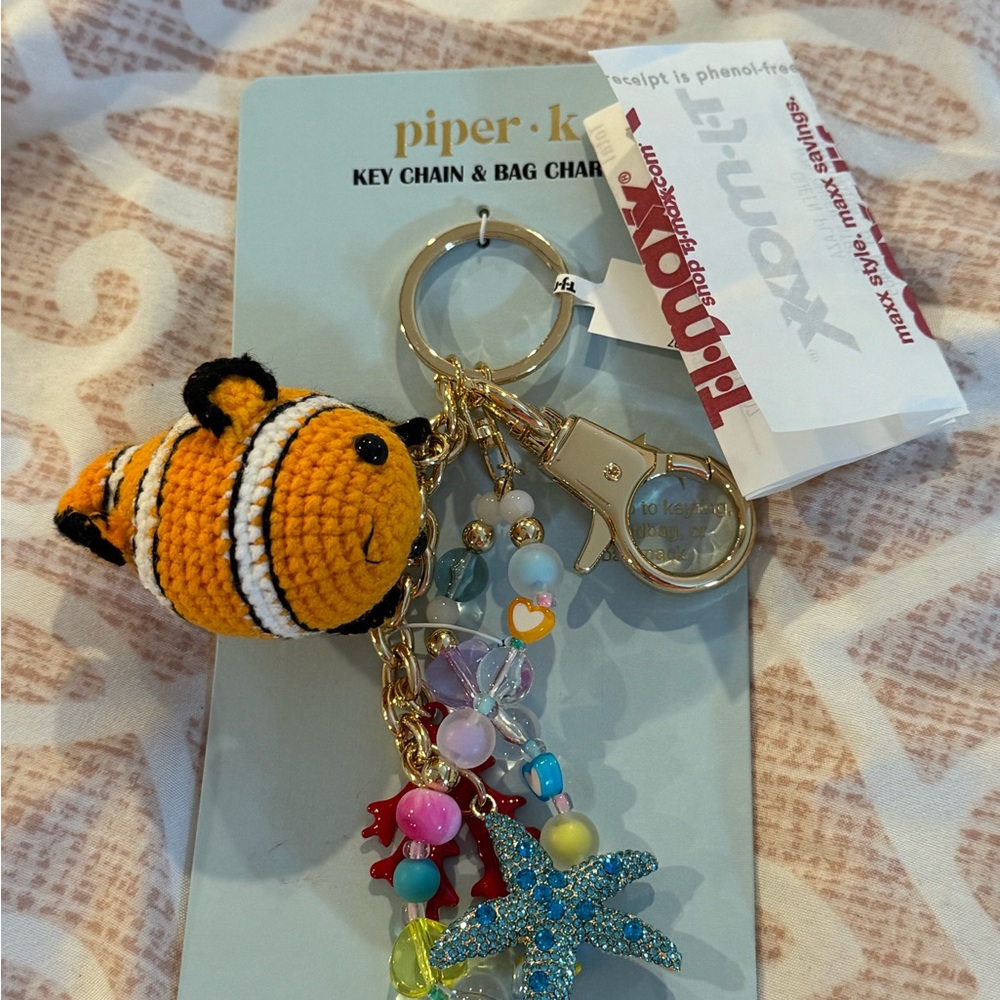 Piper K Nemo Keychain with Orange Fish and Blue Star, nautical, summer